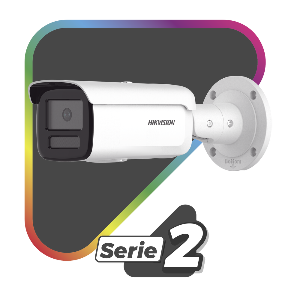 [Dual Light + ColorVu] Bala IP 8 Megapixel / Lente 4 mm / 60 mts IR + 60 mts Luz Blanca / Exterior IP67 / WDR 130 dB / Videoanaliticos (Filtro de Falsas Alarmas) / Captura Facial / ACUSEARCH