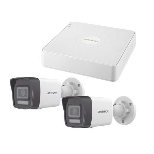 KIT DE 2 CAMRAS IP /2 MEGAPIXELES /LUZ BLANCA HASTA 20m / COLOR VU + UNIDAD DE ESTADO SOLIDO /SSD DE 500 GB / PARA DVR Y NVR COMPATIBLE CON /HIKLOOK Y HIK VISON