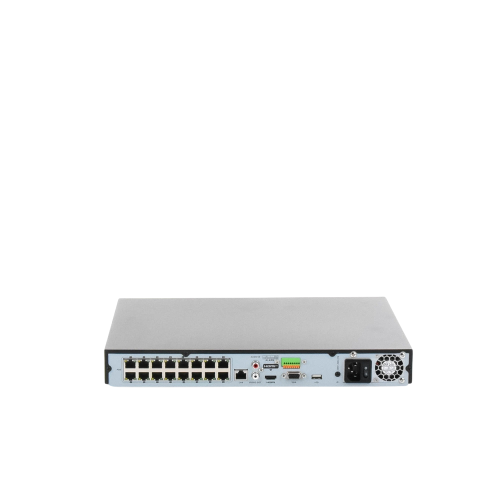 NVR 8 Megapixel (4K) (Compatible con Cámaras ACUSENSE) / 16 canales IP / 16 Puertos PoE+ / 2 Bahías de Disco Duro / Salida de Vídeo en 4K / 300 Metros PoE Modo Extendido