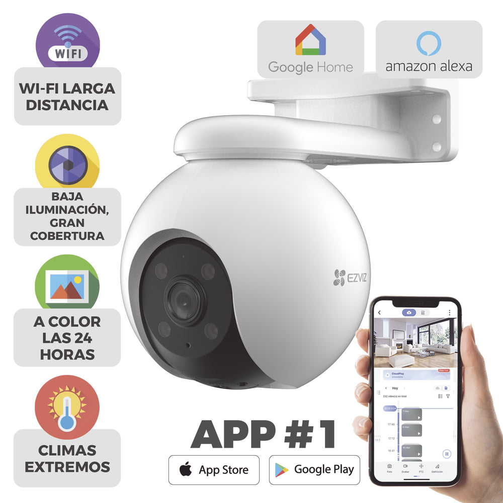 PT WiFi / (3K) 5MP / Visión 360° / Detección humana / Detección de Vehículo / Sirena / Luz Parpadeante / Colores en Oscuridad / Micro SD